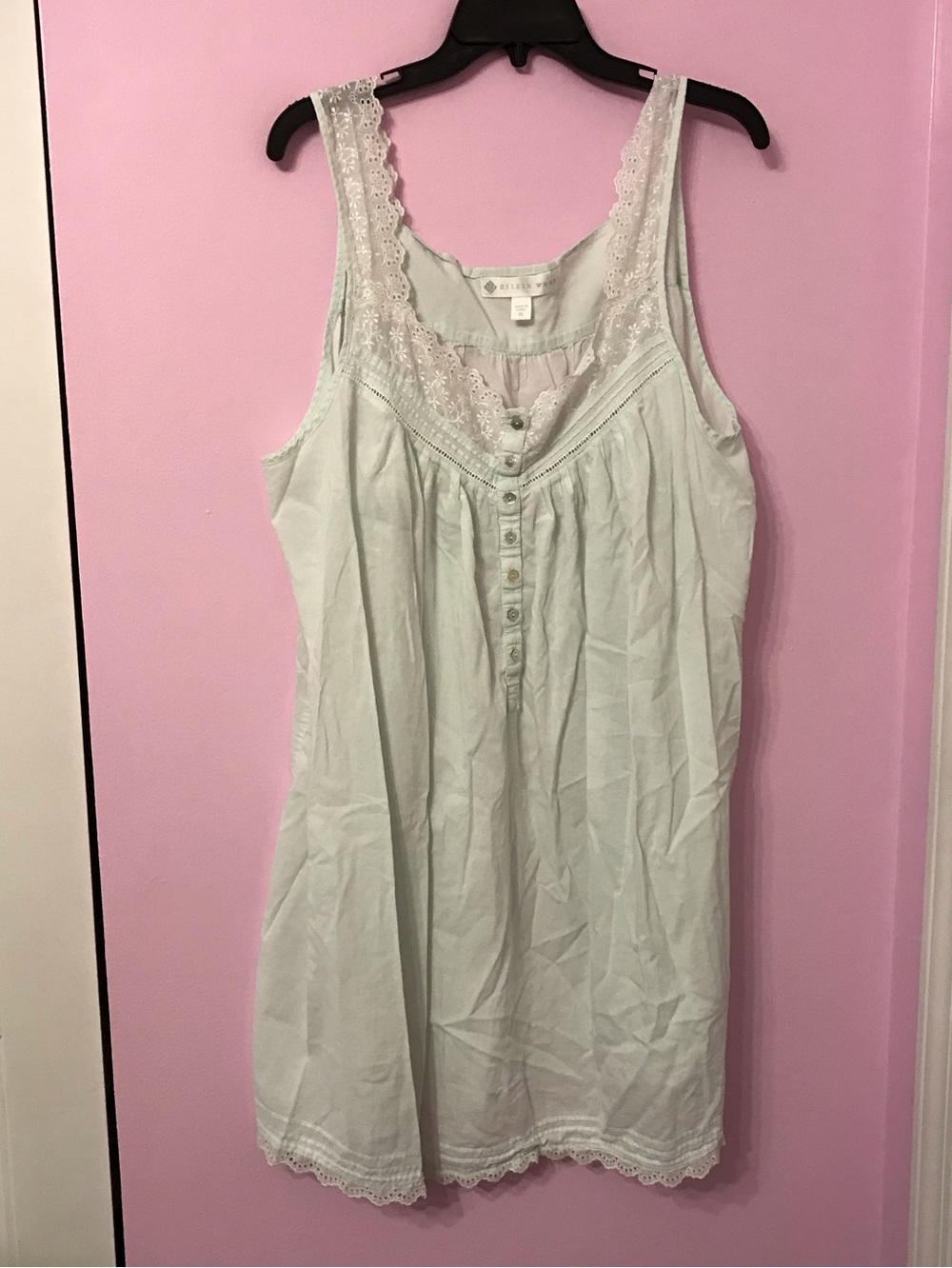 Eileen West light blue Nightgown Cotton Sleeveless Pleated Short dress size xl
